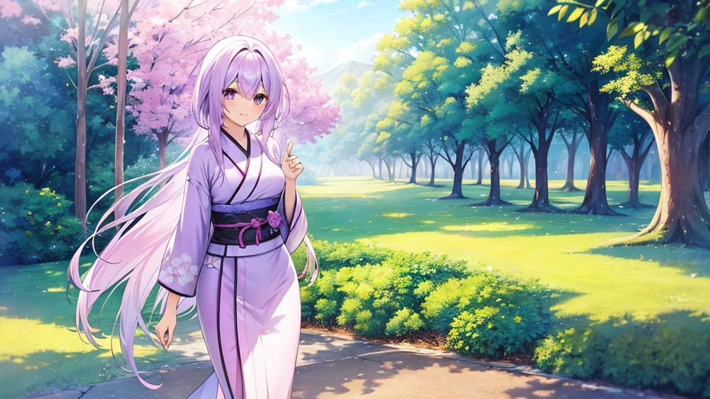 woman　clear　Light purple hair　　kimono　　Anime Style　wandering