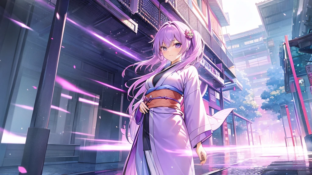 woman clear Light purple hair kimono Anime Style wandering