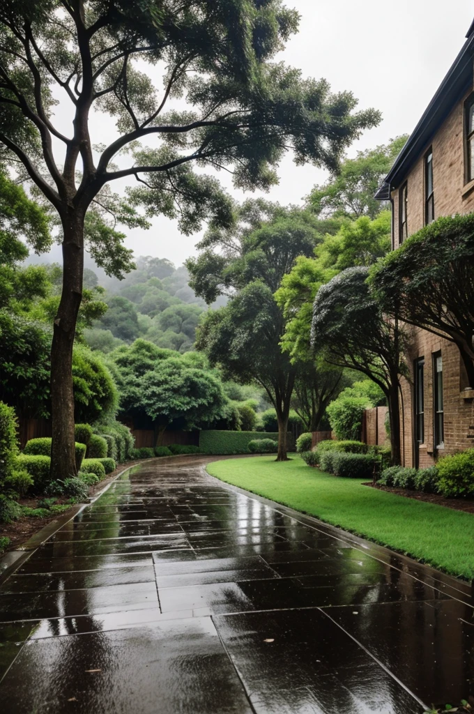Rain weather on hilly place with beautiful nature