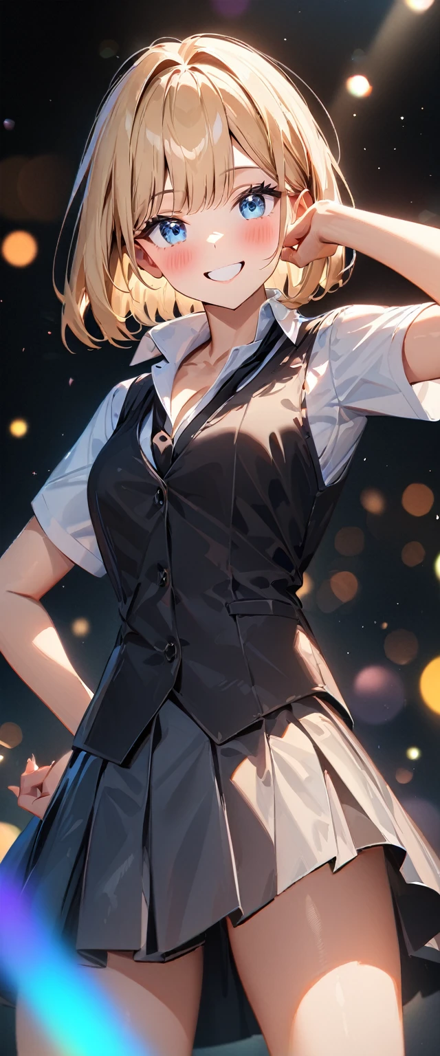 (otherworldly, otherworldly atmosphere, otherworldly appearance), highly insanely detailed, masterpiece, top quality, best quality, highres, 4k, 8k, RAW photo, (long_hair, long hair), collar, earrings, jewelry, 
(random colors cloth, random colors hair, random long hair, dynamic hair, glowing hair), 
long hair, eyelashes, eyeliner, makeup, hair over one eye, 
(dynamic pose), (dynamic weather), 
(((extra closeup on face))), (((fisheye lens))), putting clothes into washing machine in laundry, ribbon, twintails, longhair, tie, school uniform, sweat, shy, blush, mature figure proportion, (smiling at viewer), (fantasy world) Wear a police uniform and a short skirt, the city street,sexyposture, The camera is close to the body　1girl, solo, maria tachibana, blonde hair, hair over one eye, short hair, green eyes, large breast, sexy bra, cowboy shot ((masterpiece,best quality,8k,highres)),((character concept art)), 1 female, young adult female, Yumi Tanaka, 19 years old, (black shiny hair tied in a knot), black hair, (fair skin colour), ultra finely detailed eyes (mysterious black eyes colour), quiet, stoic, calm, perfect body build ((slim, athletic, busty)), ((intricate detail)), super finely detailed hands, ultra finely detailed fingers(((ten fingers))), wearing black dress shirt, black blazer, black trousers, (standing with confidence), (full body showcase), (show full body), (no logos on background), (no logo), ((plain background)), ((plain background)), (((empty background)))