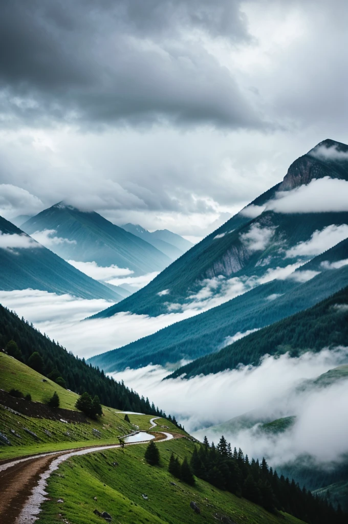 Rain weather on mountains beautiful nature