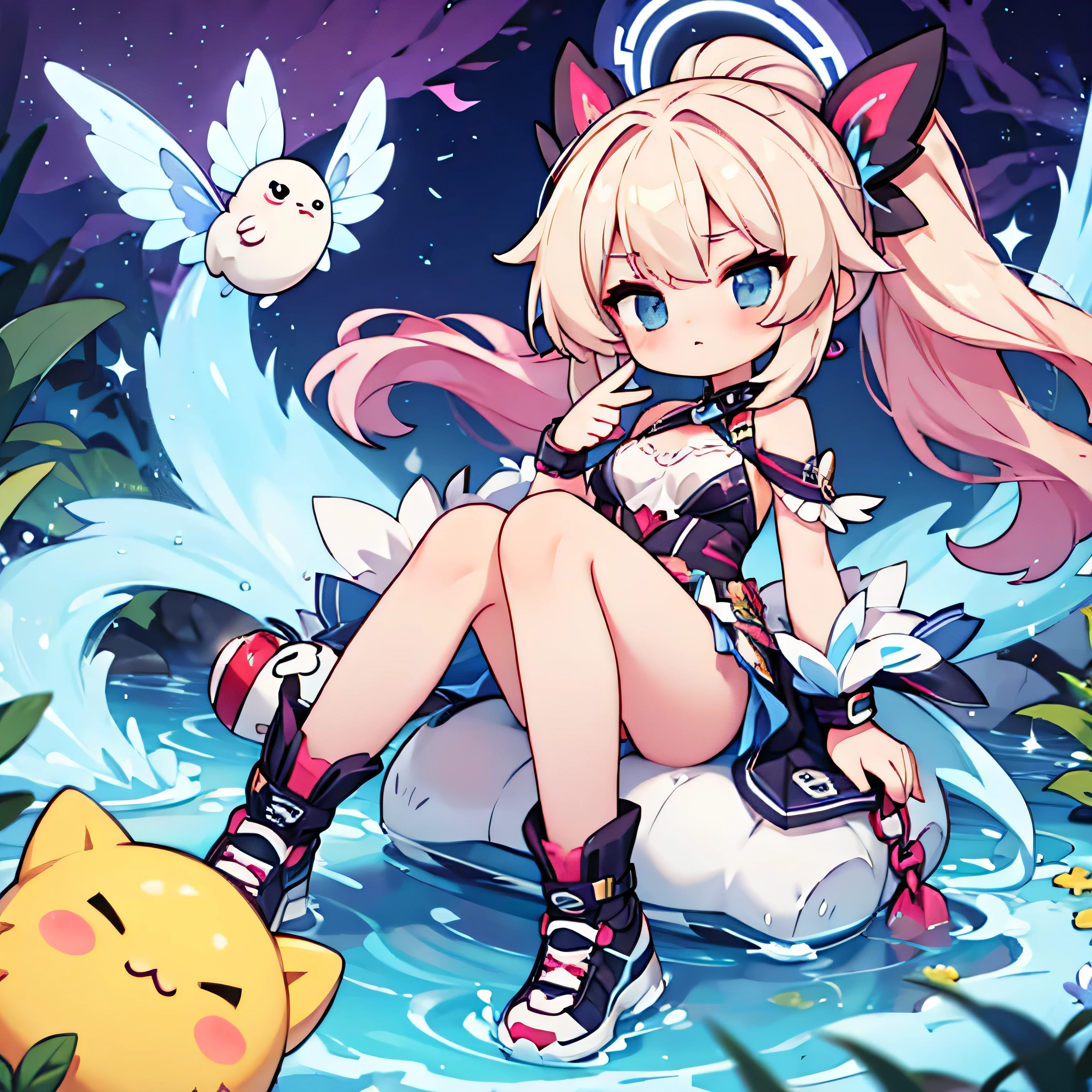 chibi, sexy fairy,night, neon,