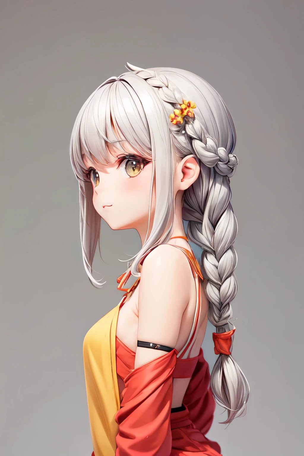 (No background), ((cute)), (Gray Hair), (Braid), , festival