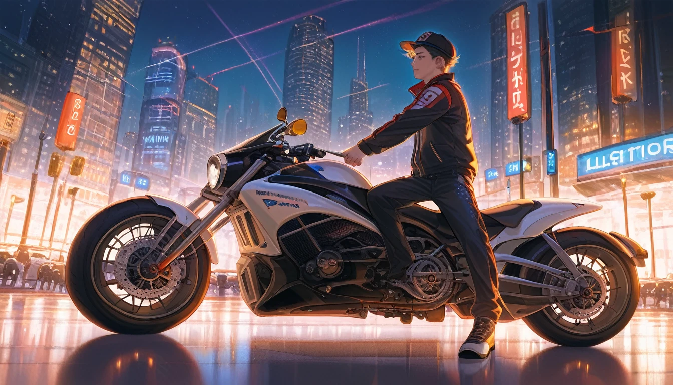 score_9, score_8_up, score_7_up, source_anime, detailed, rating safe, front view, very wide shot, Motorcycles chase in night city, riders are middle aged man, masterpiece, best quality, 8k,