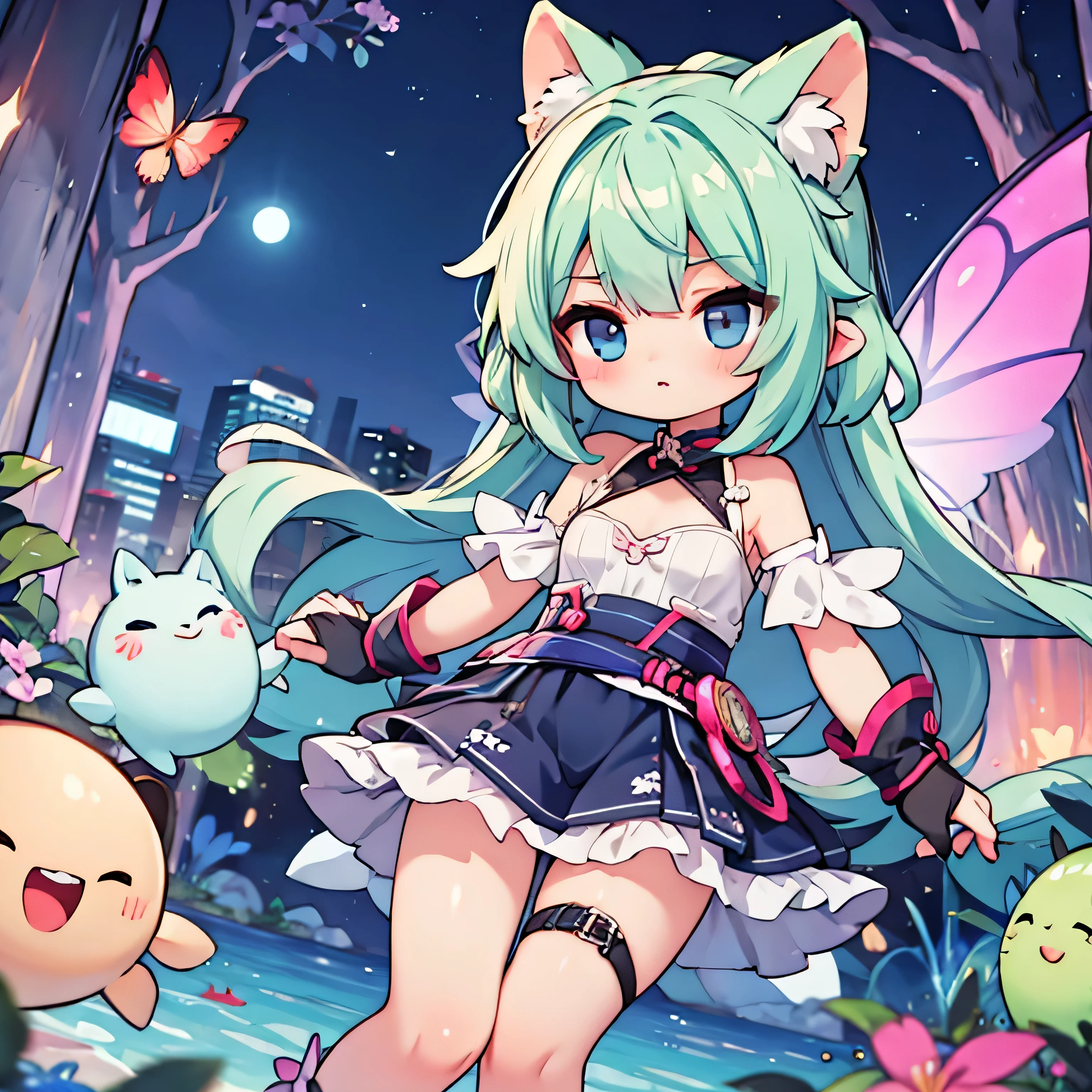 chibi, sexy fairy,night, neon,
