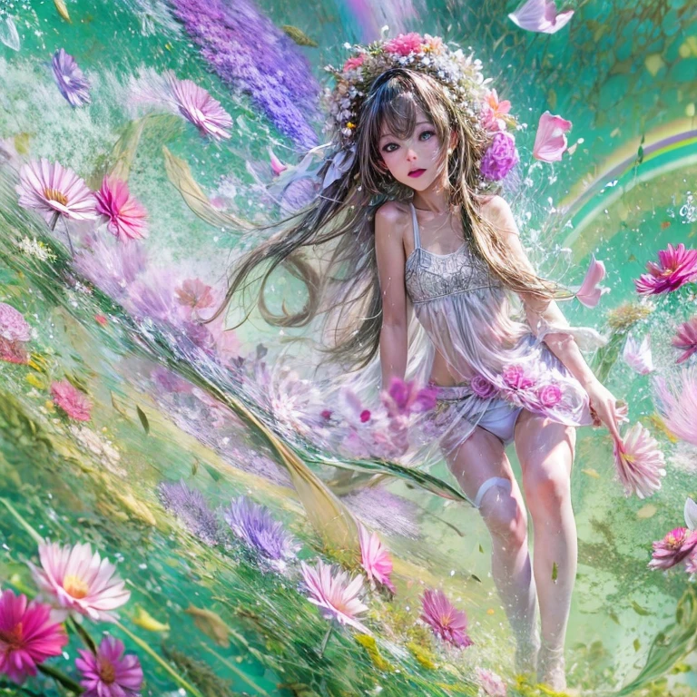 Crimson, White in Pearly RainbowColors,ExtremelyDetailed(ProfessionalPhoto of Girl Floating in the Sky:1.37)ZoomLayer{Stunning|Mystic|GodRays|Haze}, 280th floor infinity pool, Tallest building in the urban forest {Carnation|Tulips|(Rose)}, (Masterpiece 8K TopQuality:1.2), (ExtremelyDetailed NOGIZAKA face:1.37) Elaborate Pupils with (SparklingHighlights:1.28) DoubleEyelids with Voluminous LongEyelashes RosyCheeks (Joyful Expressions LifeLike Rendering) MotionBlur BREAK (Acutance:0.77) PUNIPUNI Radiant Impeccable PearlSkin with Transparency White(Skinny SchoolSwimwear) {(HiddenHand)|((Corrected BabyLike Hand))} Whole Body Proportions and all limbs are Anatomically Accurate, FlowerWreath WrappedBody Full of Flowers Covering girl's body {((Dazzling RainbowColorHorizon))|ColorfulSky|ColoredClouds|(Starly Particles)}(extra limbs:-1.4)(Not Detailed Face:-1.37)(Not Detailed Hand:-1.28)