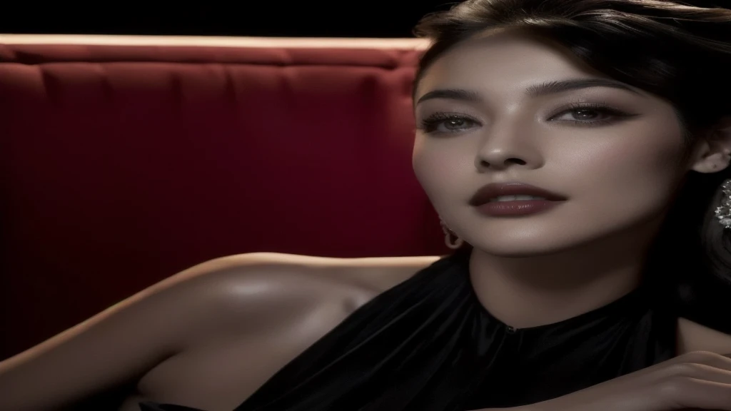 Arafi woman in black dress sitting on sofa, Dilraba Dilmurat, kiko mizuhara, emmy rossum, Young Arab Monica Bellucci, inspired by George Hurrell, In style D'Amar, Inspired by Galen Dara, Jinnah Chan, Steven Klein, Olivia Culpo, Olga Kurylenko, Bulgarian Style