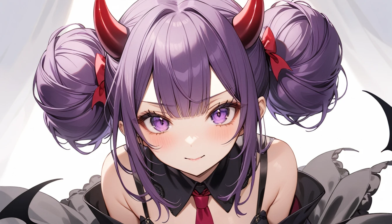 (Highest quality), One girl,Purple hair twin buns,Devil's Wings,Black dress,Big full moon and night sky