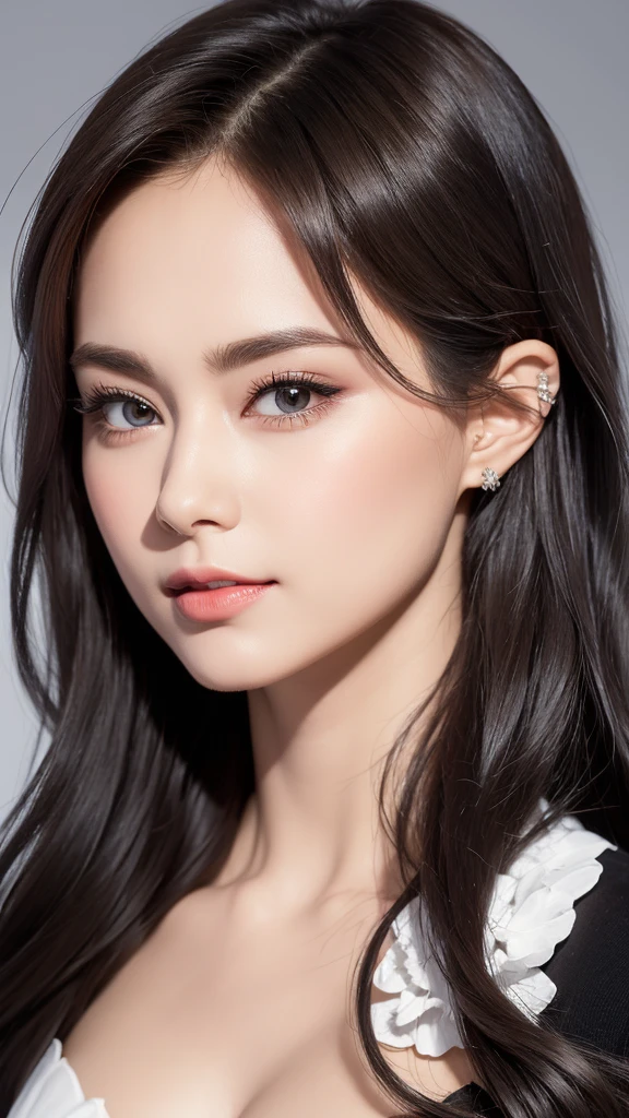 "In the style of an oil painting, a woman with exquisite facial features and an incomparable sense of style. Her thick coating of paint adds depth and dimension to her stunning beauty, while her long black hair cascades down her waist in a mesmerizing fashion. Her long eyelashes and dark brown pupil eyes draw you in, while her perfectly applied lip balm adds a touch of elegance. Each strand of hair is carefully rendered, creating a beautiful and unique piece of art that captures the essence of true beauty."