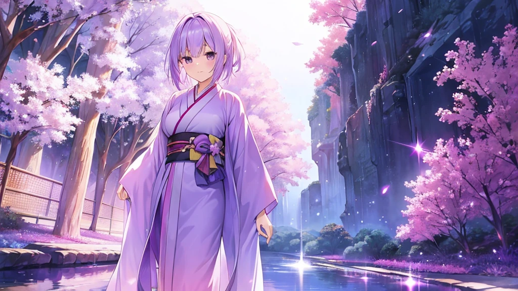 woman　clear　Light purple hair　　kimono　　Anime Style　wandering
