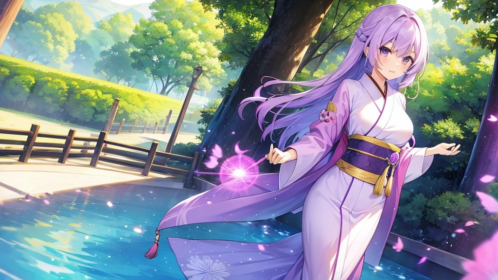 woman　clear　Light purple hair　　kimono　　Anime Style　wandering
