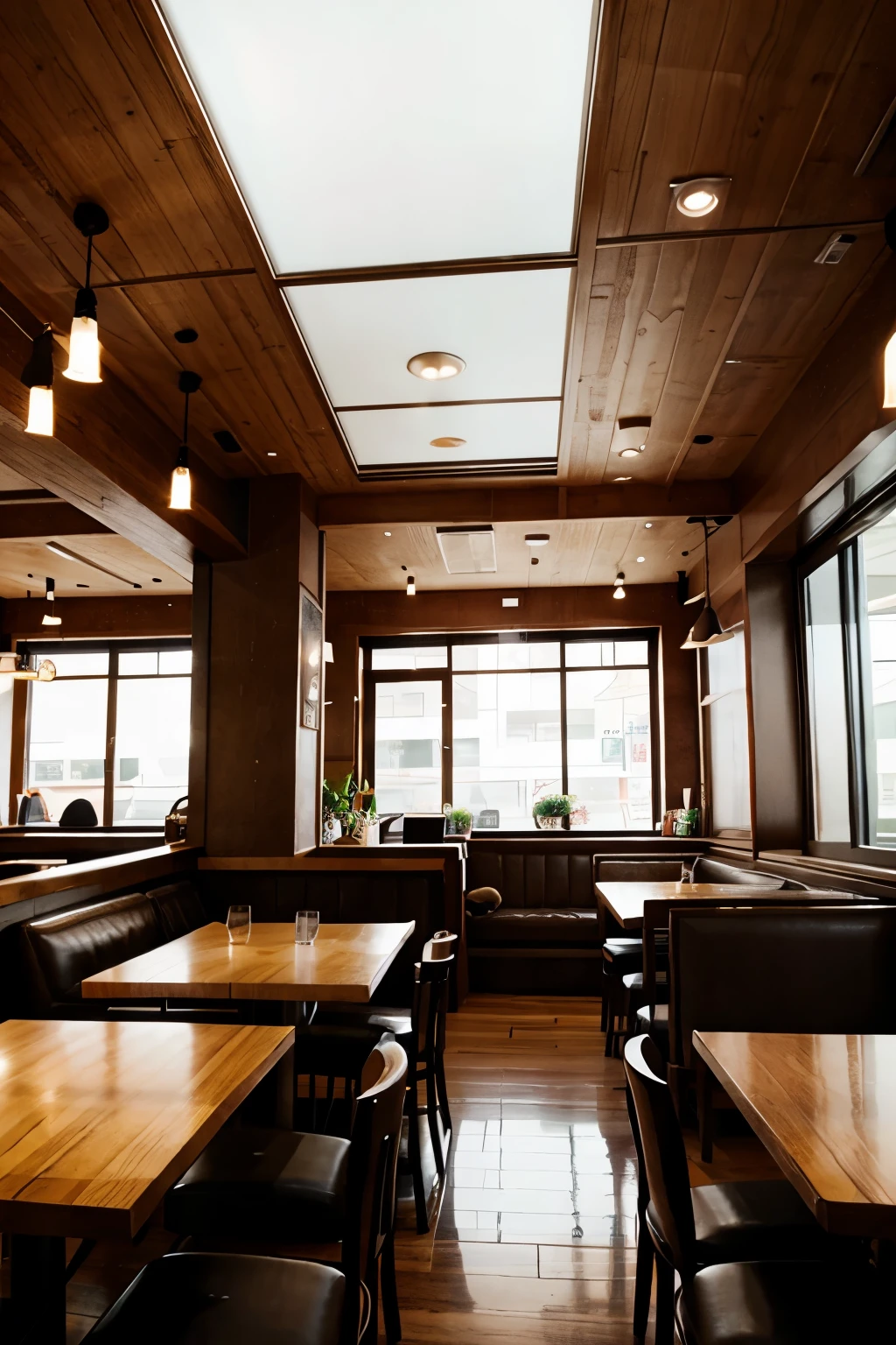 Interior of a restaurant with two vanishing points
