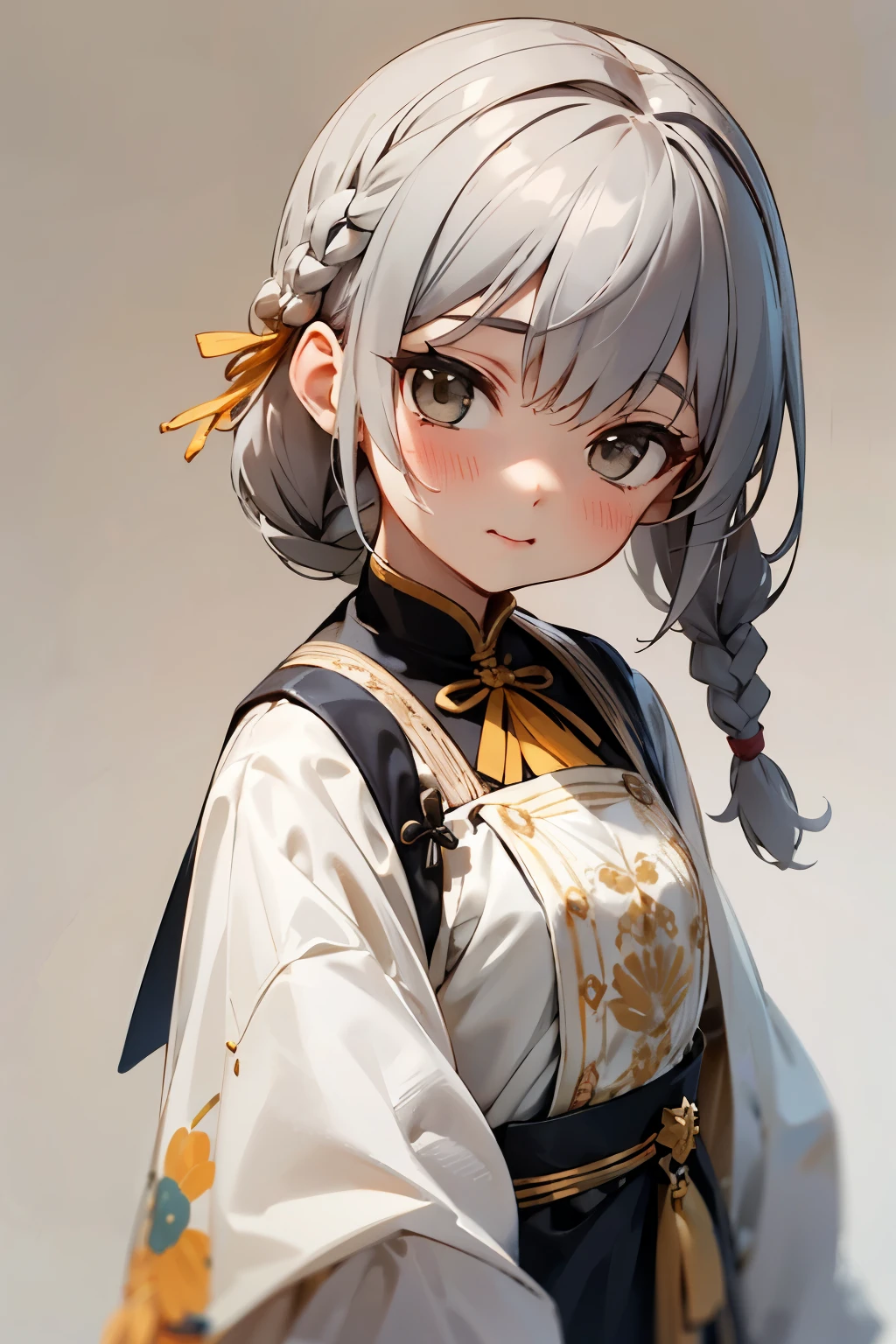 (No background), ((cute)), (Gray Hair), (Braid), , festival