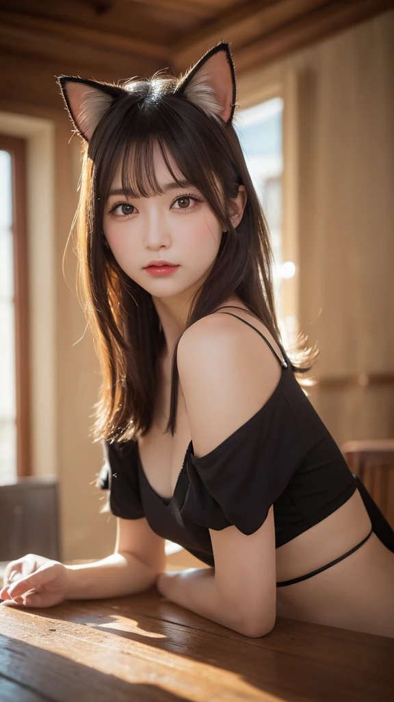 Tabletop, highest quality, figure, Very detailed, In detail, High resolution, 8k wallpaper, Perfect dynamic composition, Cat ear、Cat ear、Cat ear、Cute pose、Cute woman、Landscape of France、