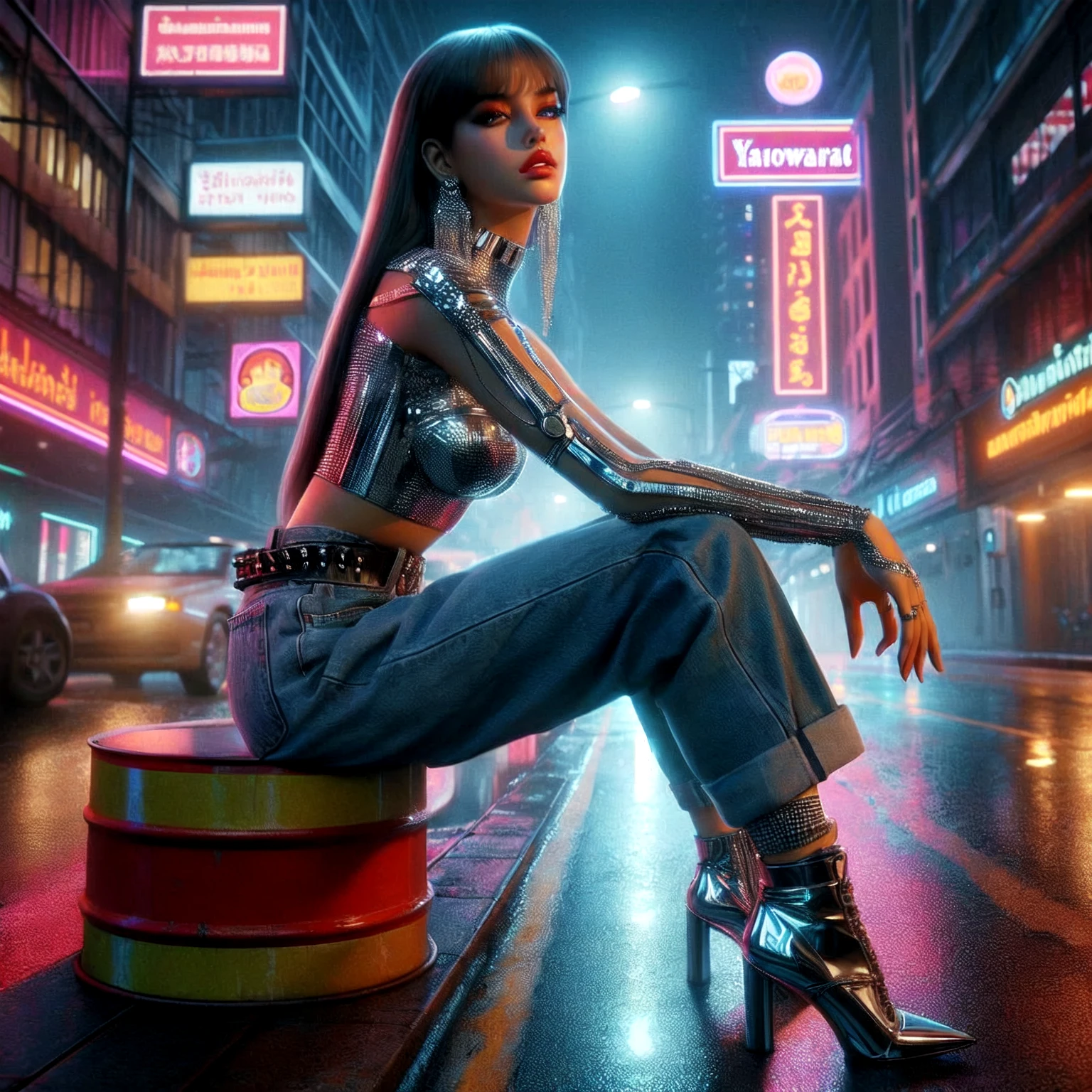 arafed image of a woman in a black top and shorts standing in a crowded street, cyberpunk vibe, cyberpunk vibes, cyberpunk art style, cyberpunk girl, urban girl fanart, artwork in the style of guweiz, beautiful digital artwork, stylized urban fantasy artwork, deviantart artstation cgscosiety, in cyberpunk city, trending on cgstation