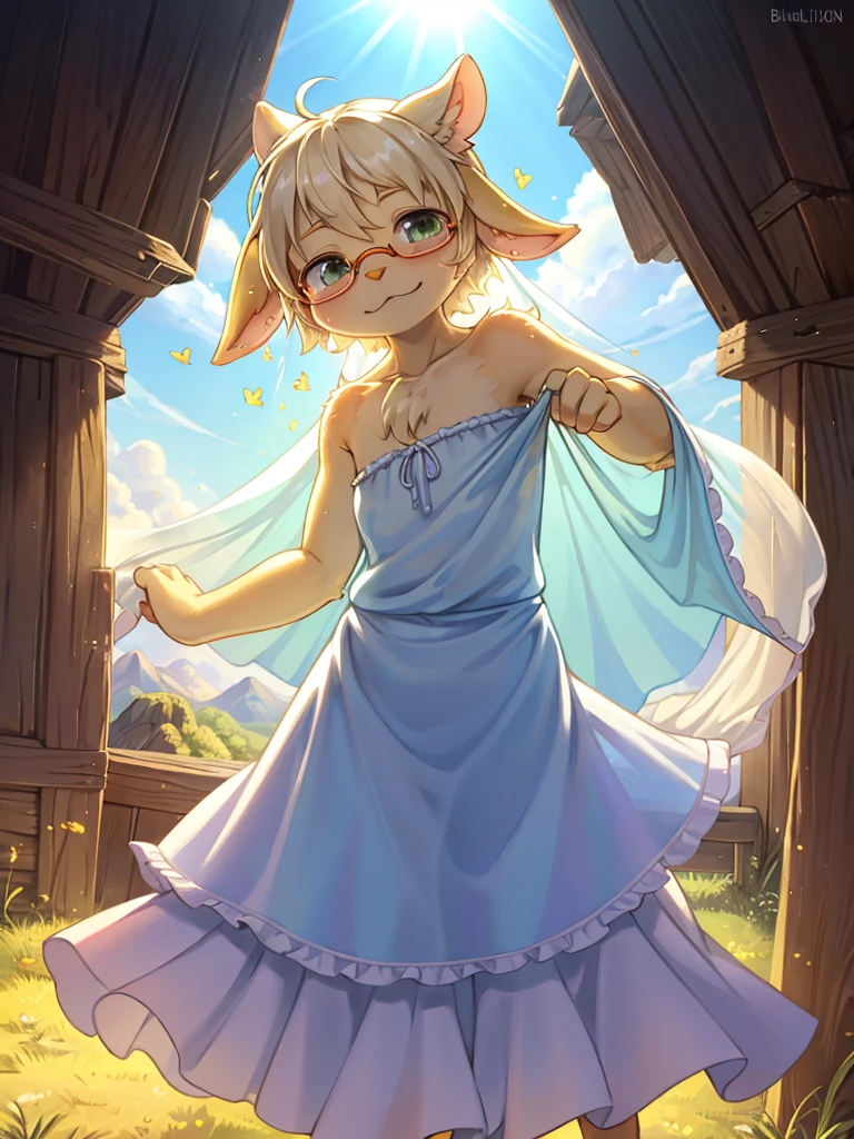 Hallucination , (ugly geek Sow) , (butterface) , relaxed Fluttering white thin huge fabric , Dancing on the top of hill , halation , Strong sunlight , The fabric is see-through, so your skin is visible , Divine Light , morning dew