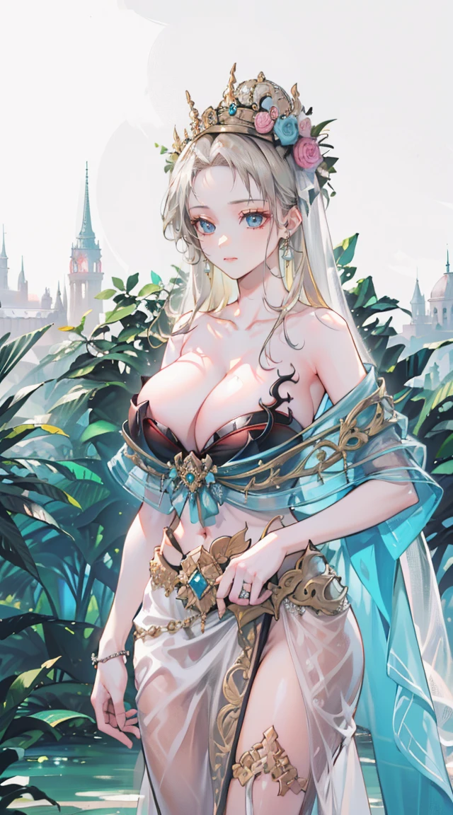 beautiful woman,Folk Girl,blonde with blue eyes,Twist,Wear a strapless wedding dress with no straps.,countryside,countryside,beautiful scenery,European Middle Ages,smile with teeth,forehead,forehead exposed,big tits,rift, (2 young women ,beautiful woman),visible chest, Show your breasts, open chest, I see bulging nipples,,(((large areolae:1.4,pink,The nipples are clearly visible...)))
