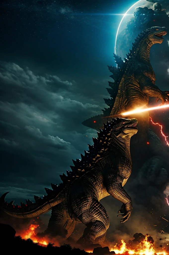 Godzilla pulling out nuclear Lazer from his tail