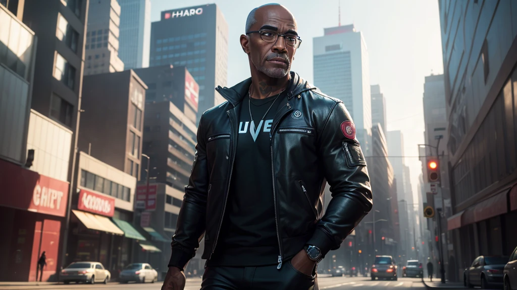 cinematic color grading film, dramatic scene, photography, RAW, Masterpiece, ultra wide angle, standing in the bustling city of Los Santos, Ultra Fine Photo, (Trevor Phillips:1.3), full body, Best Quality, Ultra High Resolution, Photorealistic, volumetric light, talking into a prominently visible walkie-talkie, intense expression, RAW photo, solo, wearing casual clothes, (extremely detailed CG unity 8k wallpaper), of the most iconic character in GTA 5, professional photography, trending on ArtStation, trending on CGSociety, Intricate detail, High Detail, Sharp focus, dramatic, photorealistic, urban, rugged look, (high detailed skin:1.2), 8k uhd, dslr, soft lighting, high quality, film grain, glossy, (Highest quality:1.3), (sharp focus:1.5), (photorealistic:1.3), (highly detailed skin), (detailed face), (high detailed skin:1.2), (glistening skin:1.2), Trevor Phillips, (highly detailed skin textures:1.15), (detailed face), (high detailed skin:1.2), (glistening skin:1.15), glossy, (urban clothing:1.5), GTA 5, Los Santos, (daytime:1.2), clear sky, film grain, glossy, reflections, confident stance, full body shot, prominently featuring Trevor talking into the walkie-talkie, professional look