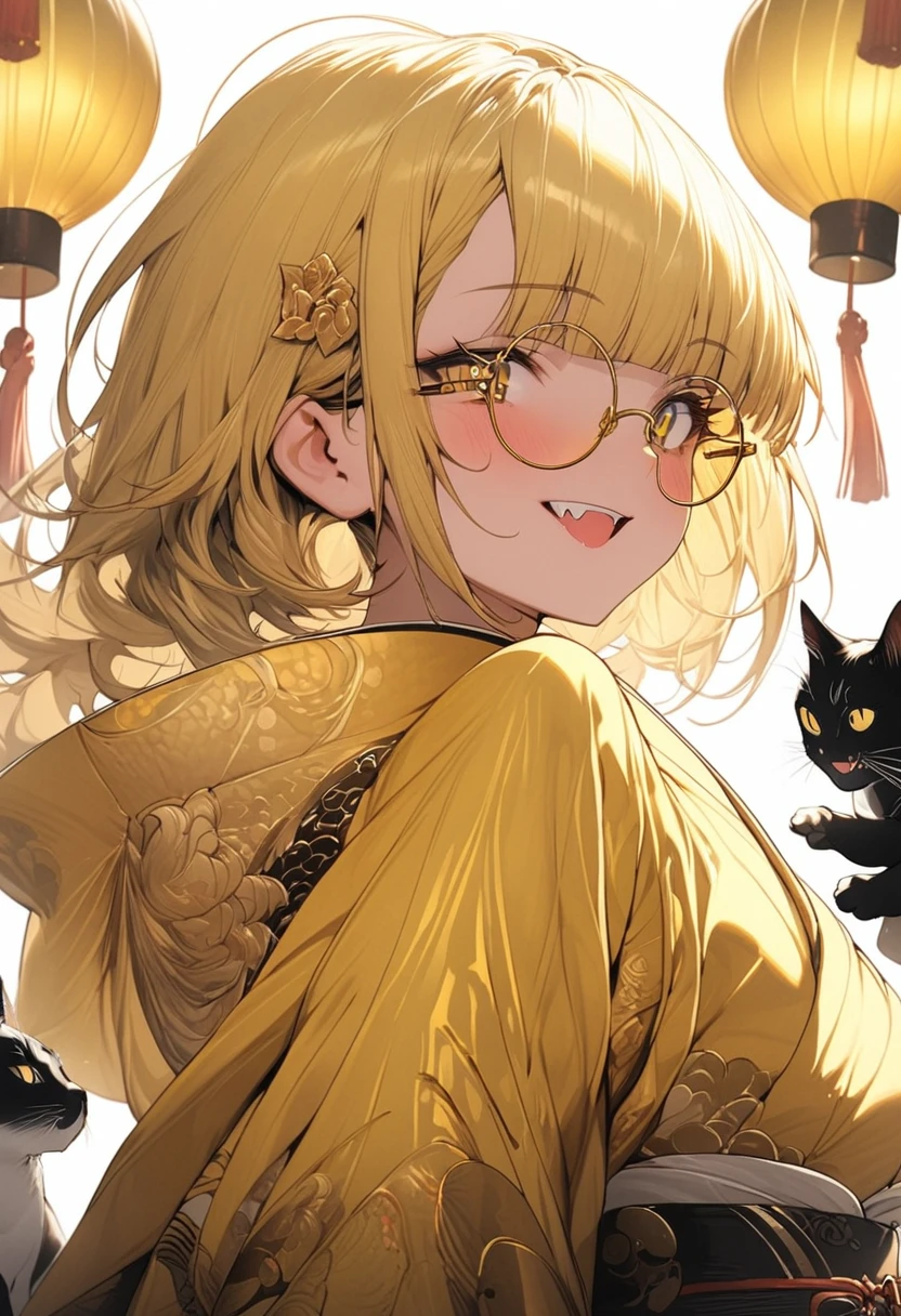 masterpiece, best quality, 16K, absurdres, insanely detailed, aethetic, warrior, Chinese Zodiac, Chinese style, Torso shot, fang, short eyebrows, sparkling eyes, round eyebrows, 1girl, most beautiful korean girl, stunningly beautiful girl, gorgeous girl, 20yo, over sized eyes, big eyes, smiling, (((yellow glasses:1.3))), headphone, short hair, blunt bangs,