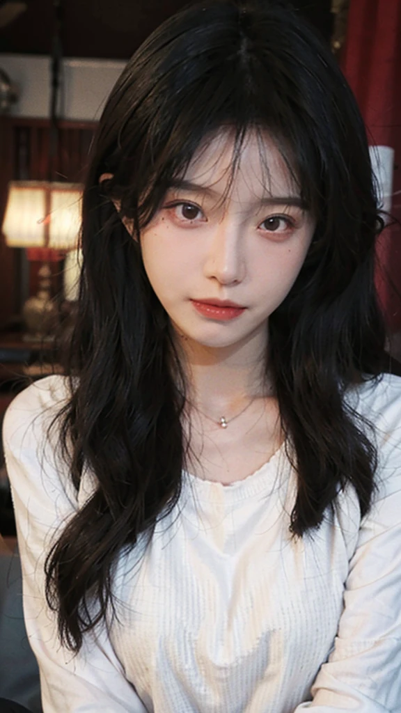 best qualtiy, Ultra-high resolution, (realisticlying:1.4),cute hairpin,1girll,Red long-haired,Cropped sweater ,Beautiful woman with a slim figure:1.4, Pronounced abs:1.4, On the island,Ultra-fine face,Elaborate Eyes,double eyelid,choker necklace