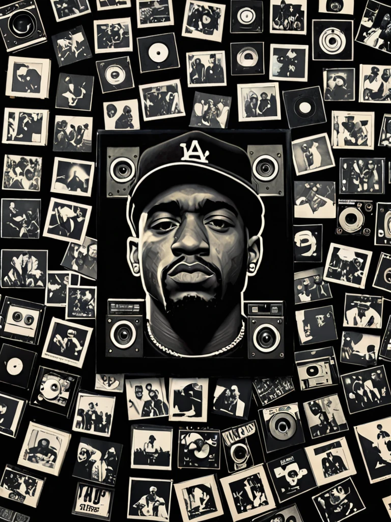 a hiphop album cover, in an image filled with deep darks in the style of an analog film grain, hdr, extremely detailed, 8k, 35mm photograph, amazing natural lighting, brilliant composition