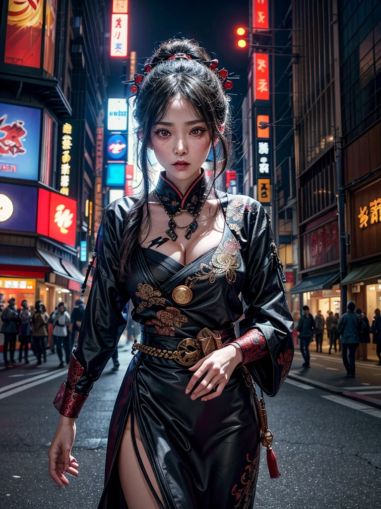 (masterpiece, cinematic photograph capturing the bustling streets of Shibuya, Japan, adorned with a procession of "oni" - traditional Japanese demons, parading through the night under the gaze of the intrigued crowd:1.3), (meticulously composed to convey the dynamic energy of the scene and the mystique of the "oni" creatures:1.2), (the intricate details of the "oni" costumes and the expressions of the people in the crowd adding depth to the visual narrative:1.1), (meticulous attention given to the neon-lit surroundings and the vivid contrast between the "oni" and the modern cityscape:1.1), (the chosen camera, a Canon EOS 5D Mark IV, renowned for its low-light performance, effectively capturing the vibrant atmosphere of the scene:1.1), (paired with a Canon EF 24-70mm f/2.8L II USM lens, allowing for versatility and sharpness in the wide-angle composition:1.1), (a portrayal that evokes a sense of enchantment and cultural fusion in the heart of a bustling city:1.1), (an image that invites viewers to immerse themselves in the urban fantasy and explore the intersection of tradition and modernity:1.1), (an artwork that encapsulates the vibrant nightlife of Shibuya and the captivating allure of the "oni" parade:1.1), (an invitation to witness a unique blend of myth and reality, captured in a cinematic frame:1.1), (a photographic journey that transports the audience to the lively streets of Tokyo's most iconic district:1.1)), Cinematic, Hyper-detailed, insane details, Beautifully color graded, Unreal Engine, DOF, Super-Resolution, Megapixel, Cinematic Lightning, Anti-Aliasing, FKAA, TXAA, RTX, SSAO, Post Processing, Post Production, Tone Mapping, CGI, VFX, SFX, Insanely detailed and intricate, Hyper maximalist, Hyper realistic, Volumetric, Photorealistic, ultra photoreal, ultra-detailed, intricate details, Super detailed, Full color, Volumetric lightning, HDR, Realistic, Unreal Engine, 16K, Sharp focus, Octane render