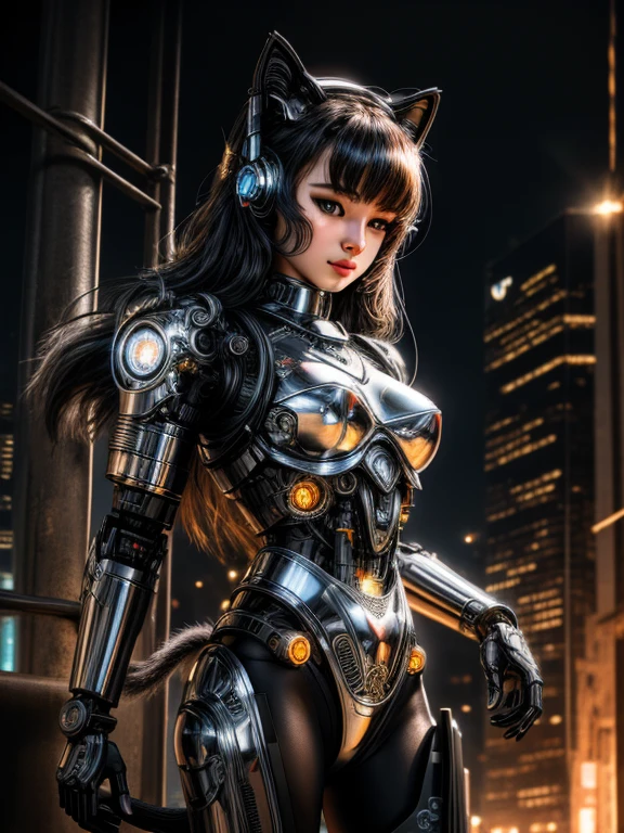 a cute kitten made out of metal, (cyborg:1.1), ([tail | detailed wire]:1.3), (intricate details), hdr, (intricate details, hyperdetailed:1.2), cinematic shot, Vignette, centered