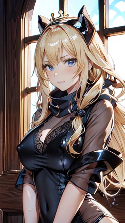 the same,
Depicts only one woman,
Golden Hair,Wet hair texture,water droplets dripping from hair,
(long hair.05),Ashime,Loose and fluffy perm,
((Black Rose))Hair Accessories,Purple Necklace,
Natural skin texture,Big boobs,Narrow waist,Bring both arms together,
Slightly muscular body,
((((Black one piece dress)))),
Black scarf,
(((Black transparent jacket))),
Golden crown,
Neuschwanstein Castle,sit,
4:50pm,sunset,Boat ride,
Slightly larger breasts,expression(Puzzled),Hall々and attitude,Closed Mouth,
blush,from the front,Broken posture,
Natural depiction,
Beautiful depiction,
Shiny eyes,
Healthy Body,
Natural hairstyle,
Natural body contours,
Natural facial contours,
(Five fingers)Absolute depiction,Symmetrical fingers,
Two arms,
Two legs,
Sharp eyelid depiction,
Symmetrical eyes,Symmetrical eyes,
Keep the subject in the center,Expand the upper body,
Beautiful image quality,
Delicate shades,
4K,Very detailed,
Delicate light adjustment,
Delicate contour drawing,
Does not depict nipples,