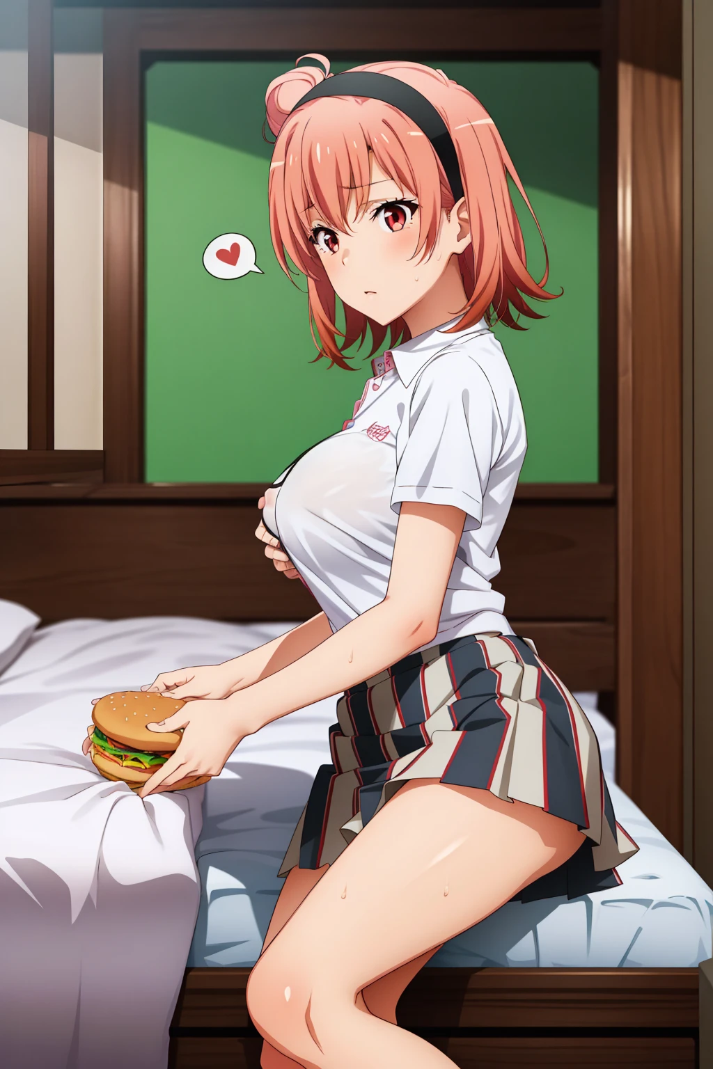 masterpiece, best quality, 1girl, (nsfw:1.0), spread legs, sitting, leg up, nude, (pussy focus:1.0), sweat, shiny skin, heavy breathing, pubic hair, ( sex, intercourse, penetration, hetero, motion lines, motion blur, spoken heart:1.1), (lying, on back, bed,pov:1.1),
highest quality, High resolution, perfect pixel, Depth of the bounds written, 4k, beautiful anime girl, perfect body,
looking at the viewer,
Yuigahama Yui, 1 girl, short hair, pink hair, hair bun, pink eye,
large breast,
{{vector trace}}, 1 girl, fast food restaurant crew, red visor, polo shirt, tight skirt, {{{{younger}}}}, {{slender}},
indoor, fast food restaurant, front view, {cowboy shot}, {{facing the front}}, from outside, {{solo focus}}, {{perfect face}}, {{perfect anatomy}}, intricate (highly detailed),