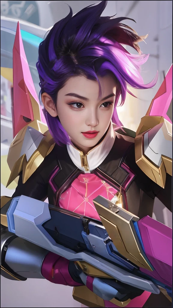 best quality, 1girl, kda, solo, long hair, short hair, dress,