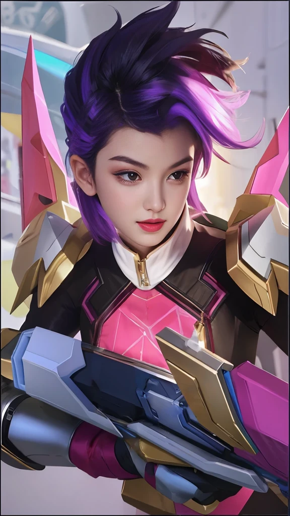 best quality, 1girl, kda, solo,  long hair,  short hair,  dress,