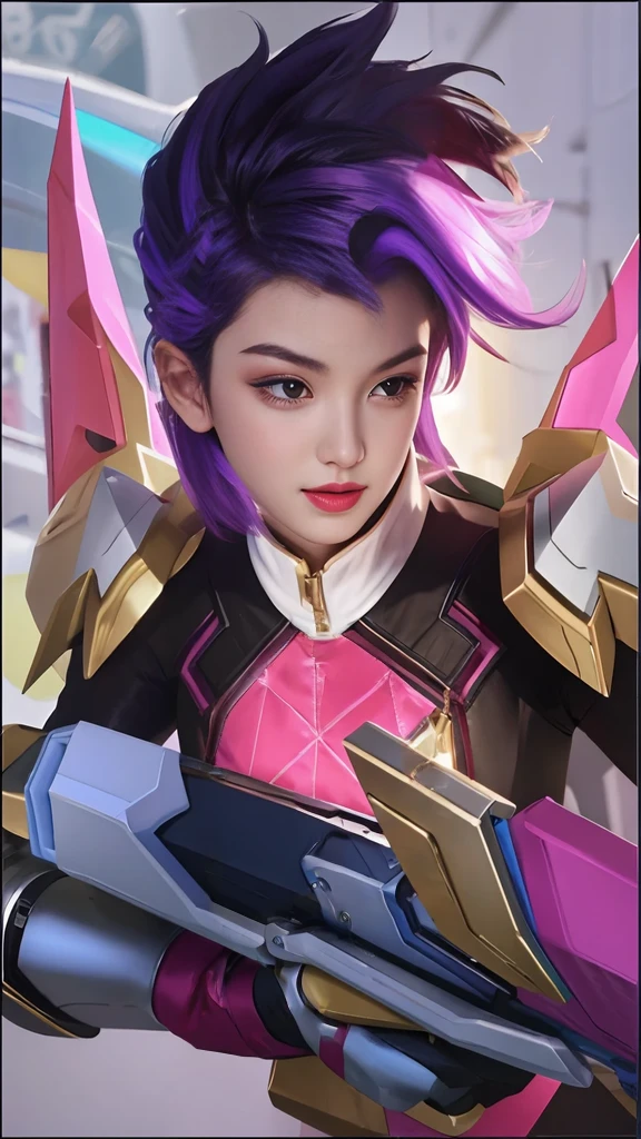 best quality, 1girl, kda, solo, long hair, short hair, dress,