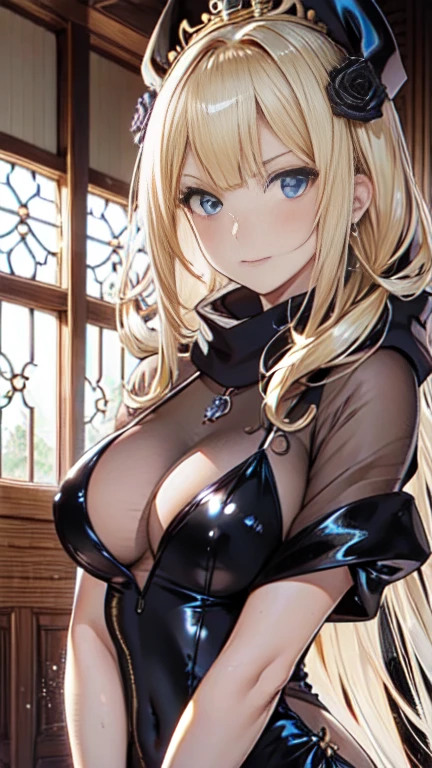 the same,
Depicts only one woman,

Golden Hair,Wet hair texture,water droplets dripping from hair,
(long hair.05),Ashime,Loose and fluffy perm,

((Black Rose))Hair Accessories,Purple Necklace,

Natural skin texture,Big boobs,Narrow waist,Bring both arms together,
Slightly muscular body,

((((Black one piece dress)))),
Black scarf,
(((Black transparent jacket))),
Golden crown,

Neuschwanstein Castle,sit,
4:50pm,sunset,board a ship,

Slightly larger breasts,expression(Puzzled),Hall々and attitude,Closed Mouth,
blush,from the front,Broken posture,

Natural depiction,
Beautiful depiction,
Shiny eyes,
Healthy Body,
Natural hairstyle,
Natural body contours,
Natural facial contours,
(Five fingers)Absolute depiction,Symmetrical fingers,
Two arms,
Two legs,
Sharp eyelid depiction,
Symmetrical eyes,Symmetrical eyes,
Keep the subject in the center,Expand the upper body,
Beautiful image quality,
Delicate shades,
4K,Very detailed,
Delicate light adjustment,
Delicate contour drawing,
Does not depict nipples,
