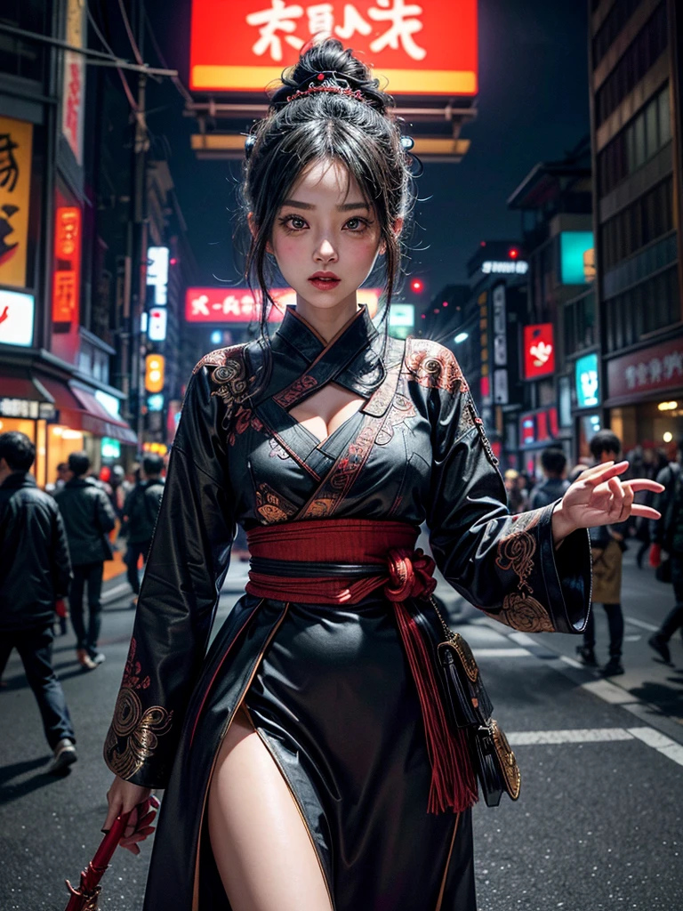 (masterpiece, cinematic photograph capturing the bustling streets of Shibuya, Japan, adorned with a procession of "oni" - traditional Japanese demons, parading through the night under the gaze of the intrigued crowd:1.3), (meticulously composed to convey the dynamic energy of the scene and the mystique of the "oni" creatures:1.2), (the intricate details of the "oni" costumes and the expressions of the people in the crowd adding depth to the visual narrative:1.1), (meticulous attention given to the neon-lit surroundings and the vivid contrast between the "oni" and the modern cityscape:1.1), (the chosen camera, a Canon EOS 5D Mark IV, renowned for its low-light performance, effectively capturing the vibrant atmosphere of the scene:1.1), (paired with a Canon EF 24-70mm f/2.8L II USM lens, allowing for versatility and sharpness in the wide-angle composition:1.1), (a portrayal that evokes a sense of enchantment and cultural fusion in the heart of a bustling city:1.1), (an image that invites viewers to immerse themselves in the urban fantasy and explore the intersection of tradition and modernity:1.1), (an artwork that encapsulates the vibrant nightlife of Shibuya and the captivating allure of the "oni" parade:1.1), (an invitation to witness a unique blend of myth and reality, captured in a cinematic frame:1.1), (a photographic journey that transports the audience to the lively streets of Tokyo's most iconic district:1.1)), Cinematic, Hyper-detailed, insane details, Beautifully color graded, Unreal Engine, DOF, Super-Resolution, Megapixel, Cinematic Lightning, Anti-Aliasing, FKAA, TXAA, RTX, SSAO, Post Processing, Post Production, Tone Mapping, CGI, VFX, SFX, Insanely detailed and intricate, Hyper maximalist, Hyper realistic, Volumetric, Photorealistic, ultra photoreal, ultra-detailed, intricate details, Super detailed, Full color, Volumetric lightning, HDR, Realistic, Unreal Engine, 16K, Sharp focus, Octane render