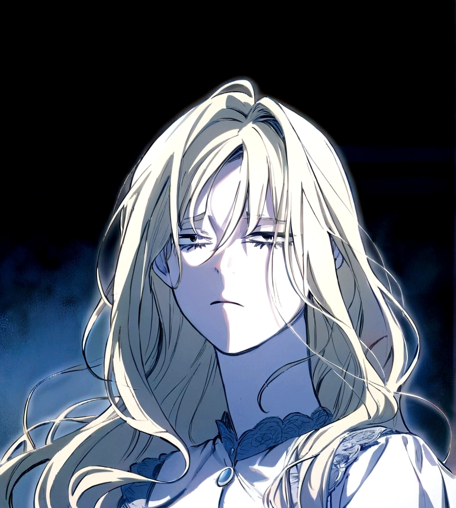 ((by Kohei Horikoshi)) blonde girl with long wavy hair down to her knees, empty, bulimia, sad, shock, Boku no hero academia