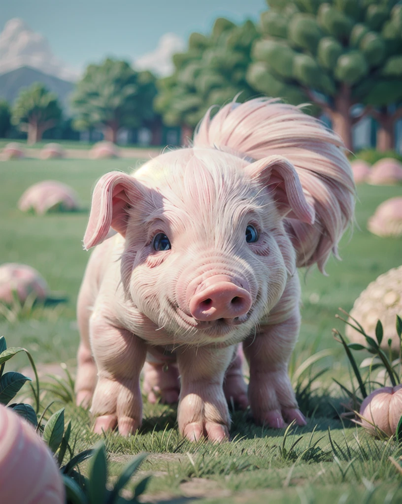 a pink pig on the grass,  ultimatepinkpig