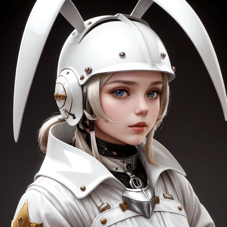 white metal helmet with metal rabbit ears