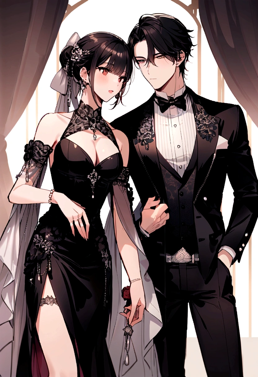 (flat color:1.1),(masterpiece:1.2), best quality, masterpiece, original, black silhouette figures of an incubus man and succubus woman, man, woman, two figures, blushing expressions
