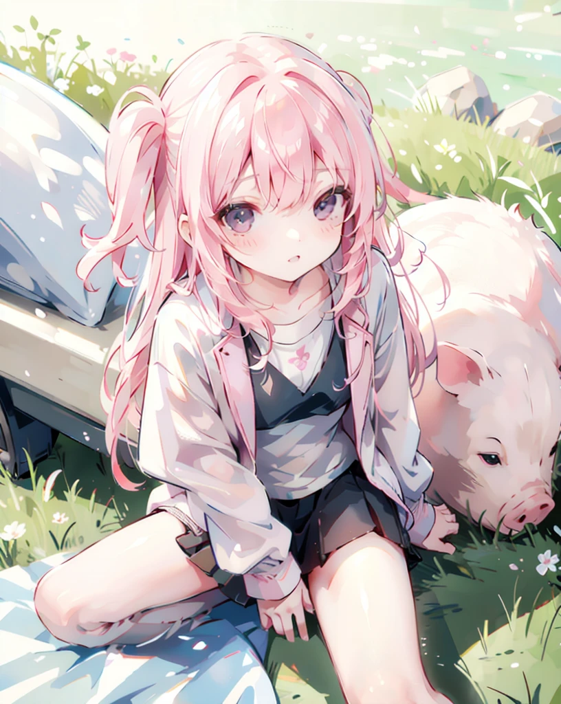 a pink pig on the grass,  ultimatepinkpig