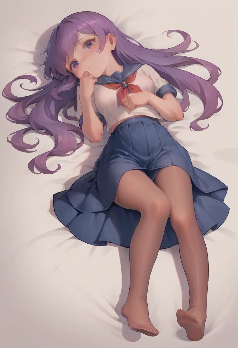 pantyhose,****,sailor,dress,cute,lying,,purple hair,long hair,,shy,,medium breasts