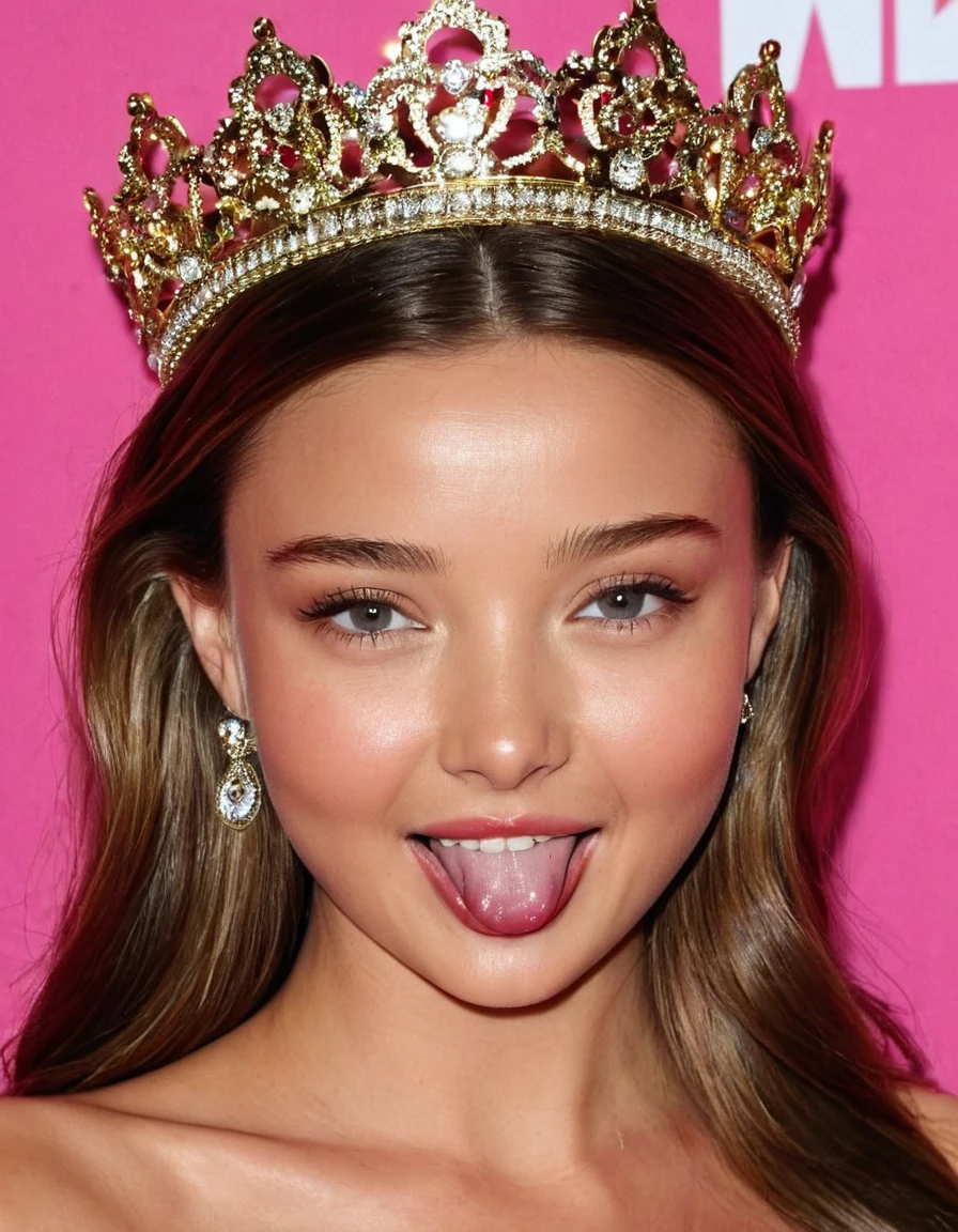 young princess miranda kerr, face, tongue out, crown 