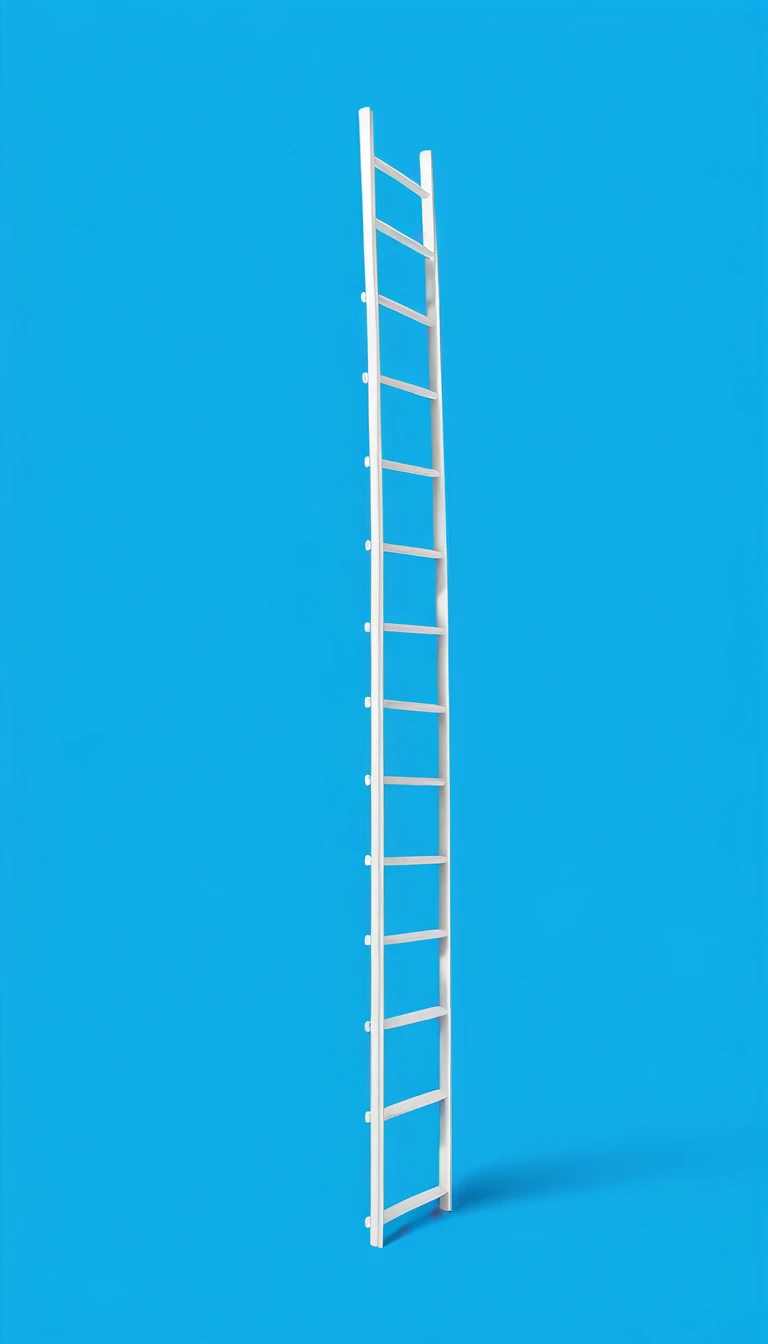 Blue background，White ladder