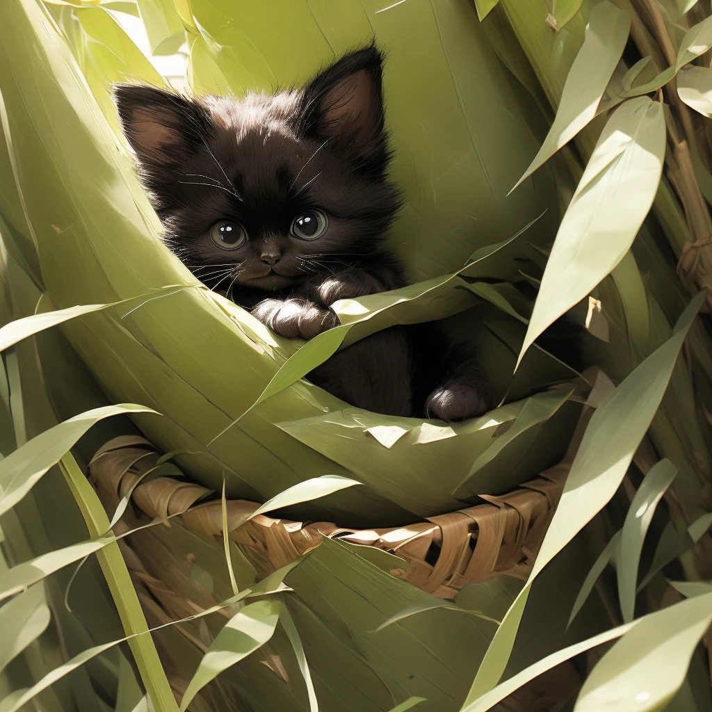 Black cat kitten、To pee