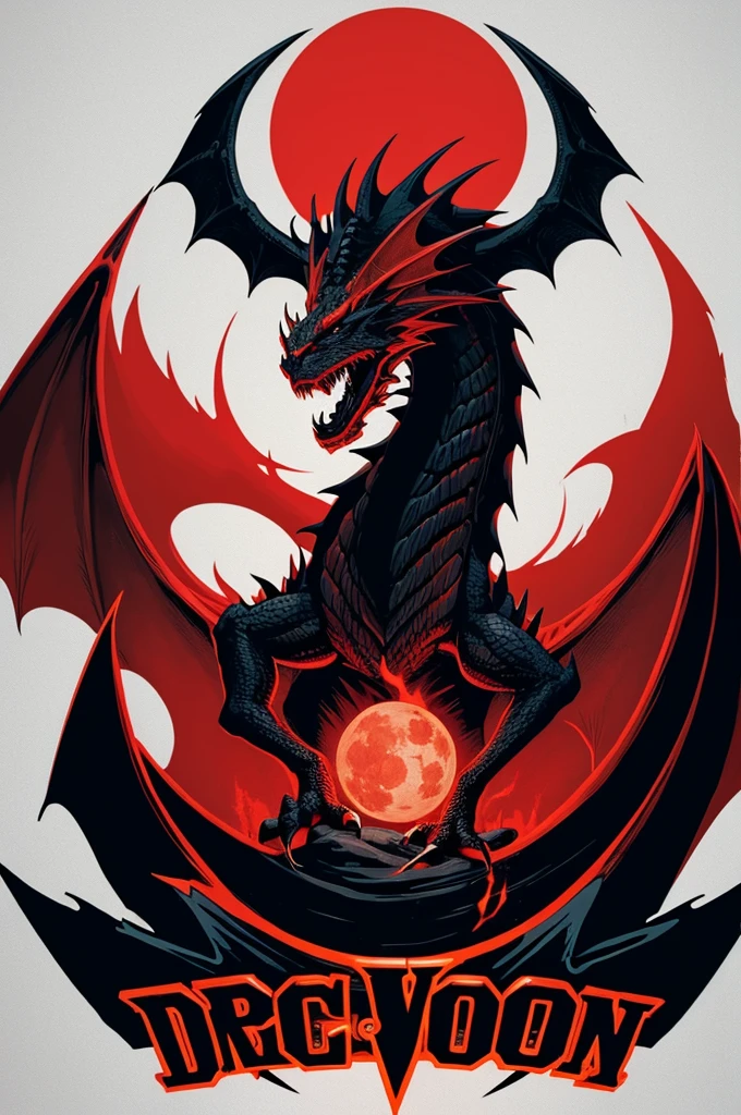 Dragon Moon Cool Strong Fantastic Logo Black Red BEAST