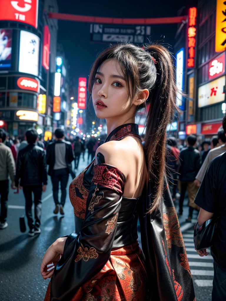 (masterpiece, cinematic photograph capturing the bustling streets of Shibuya, Japan, adorned with a procession of "oni" - traditional Japanese demons, parading through the night under the gaze of the intrigued crowd:1.3), (meticulously composed to convey the dynamic energy of the scene and the mystique of the "oni" creatures:1.2), (the intricate details of the "oni" costumes and the expressions of the people in the crowd adding depth to the visual narrative:1.1), (meticulous attention given to the neon-lit surroundings and the vivid contrast between the "oni" and the modern cityscape:1.1), (the chosen camera, a Canon EOS 5D Mark IV, renowned for its low-light performance, effectively capturing the vibrant atmosphere of the scene:1.1), (paired with a Canon EF 24-70mm f/2.8L II USM lens, allowing for versatility and sharpness in the wide-angle composition:1.1), (a portrayal that evokes a sense of enchantment and cultural fusion in the heart of a bustling city:1.1), (an image that invites viewers to immerse themselves in the urban fantasy and explore the intersection of tradition and modernity:1.1), (an artwork that encapsulates the vibrant nightlife of Shibuya and the captivating allure of the "oni" parade:1.1), (an invitation to witness a unique blend of myth and reality, captured in a cinematic frame:1.1), (a photographic journey that transports the audience to the lively streets of Tokyo's most iconic district:1.1)), Cinematic, Hyper-detailed, insane details, Beautifully color graded, Unreal Engine, DOF, Super-Resolution, Megapixel, Cinematic Lightning, Anti-Aliasing, FKAA, TXAA, RTX, SSAO, Post Processing, Post Production, Tone Mapping, CGI, VFX, SFX, Insanely detailed and intricate, Hyper maximalist, Hyper realistic, Volumetric, Photorealistic, ultra photoreal, ultra-detailed, intricate details, Super detailed, Full color, Volumetric lightning, HDR, Realistic, Unreal Engine, 16K, Sharp focus, Octane render