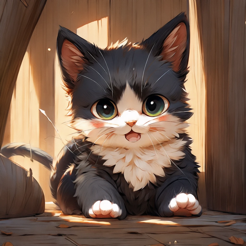 Black cat kitten、To pee