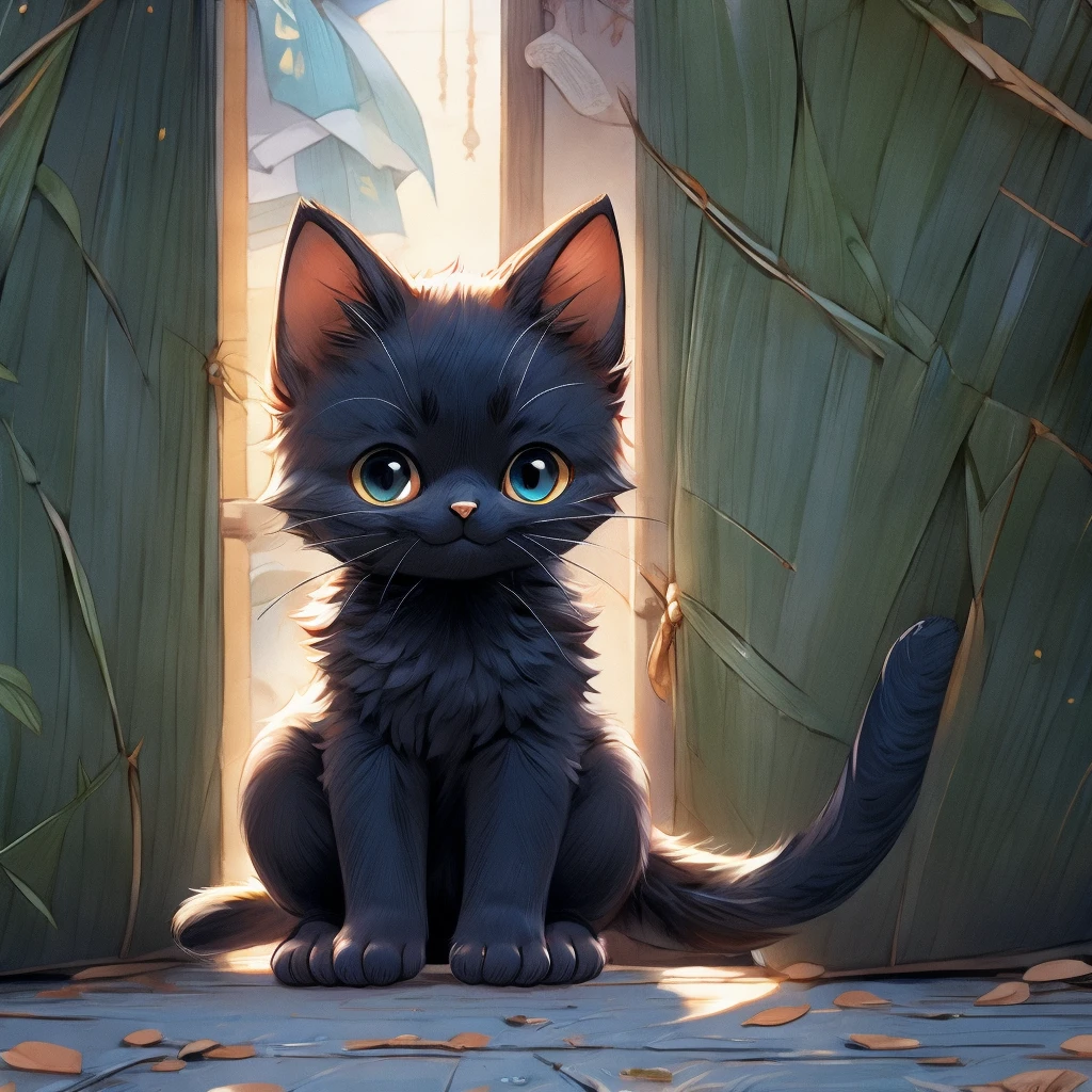 Black cat kitten、To pee