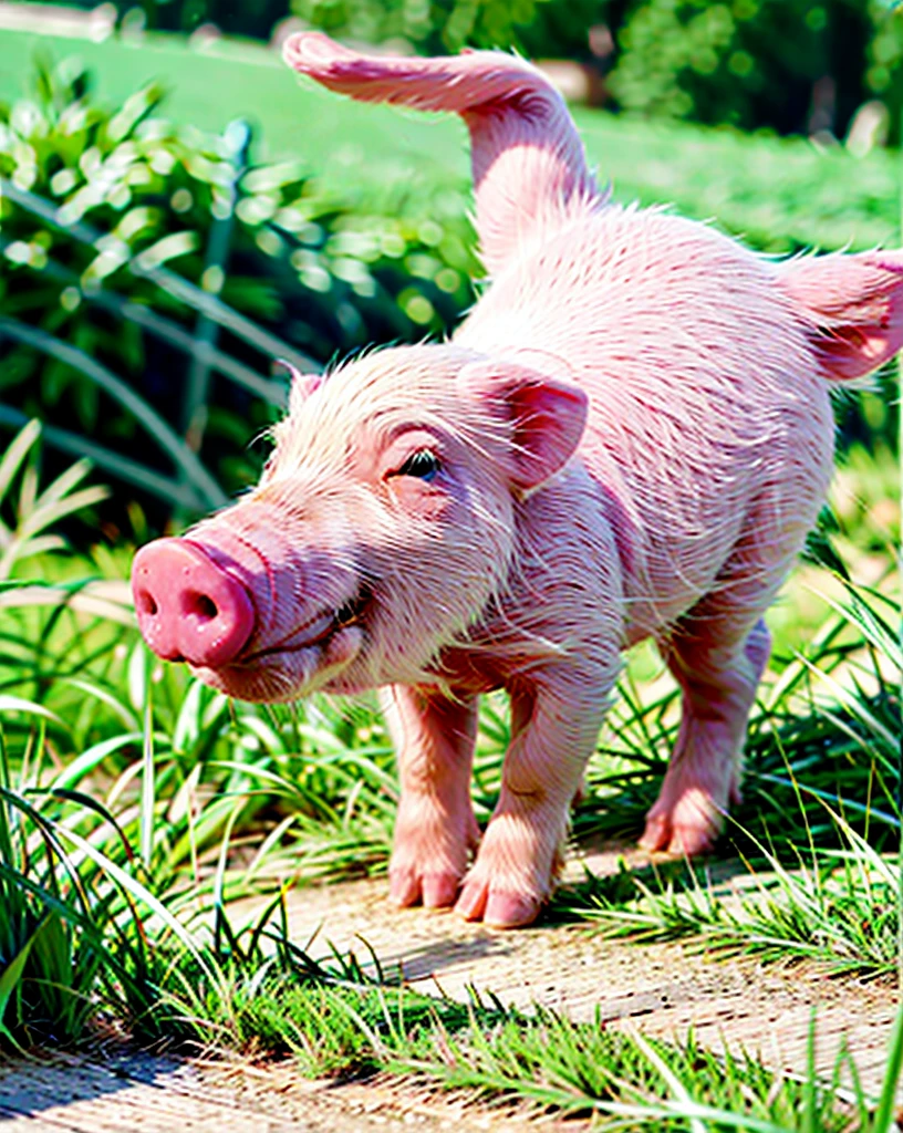 a pink pig on the grass,  ultimatepinkpig