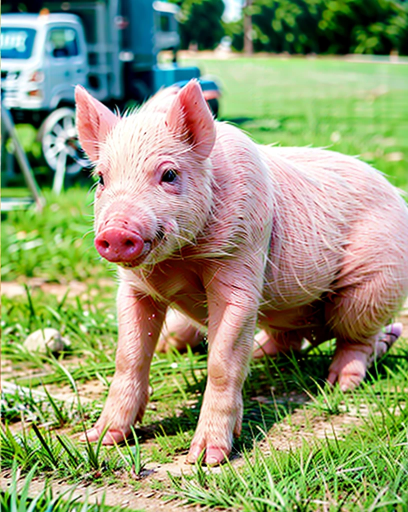 a pink pig on the grass,  ultimatepinkpig